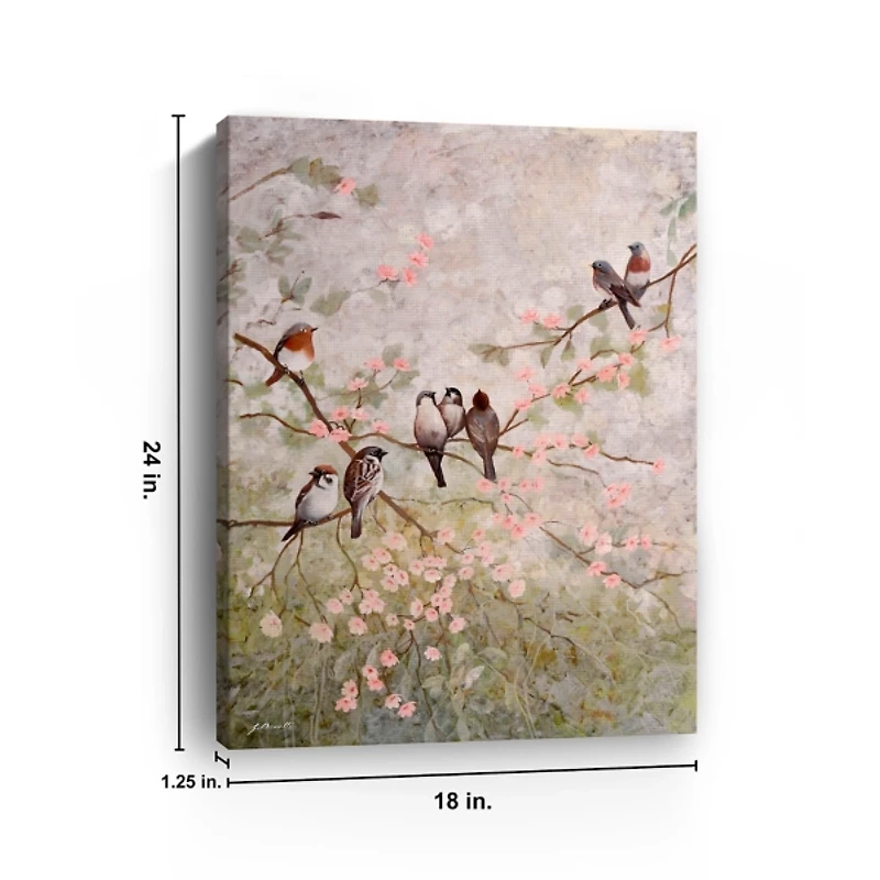 Birds on Floral Branches Canvas Art Print
