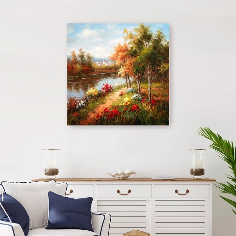 Poppies by the Stream Canvas Art Print