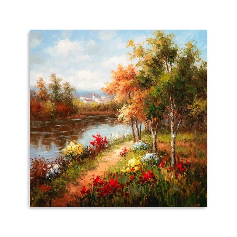 Poppies by the Stream Canvas Art Print