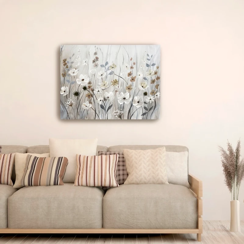 Misty Meadow Field Large Canvas Art Print