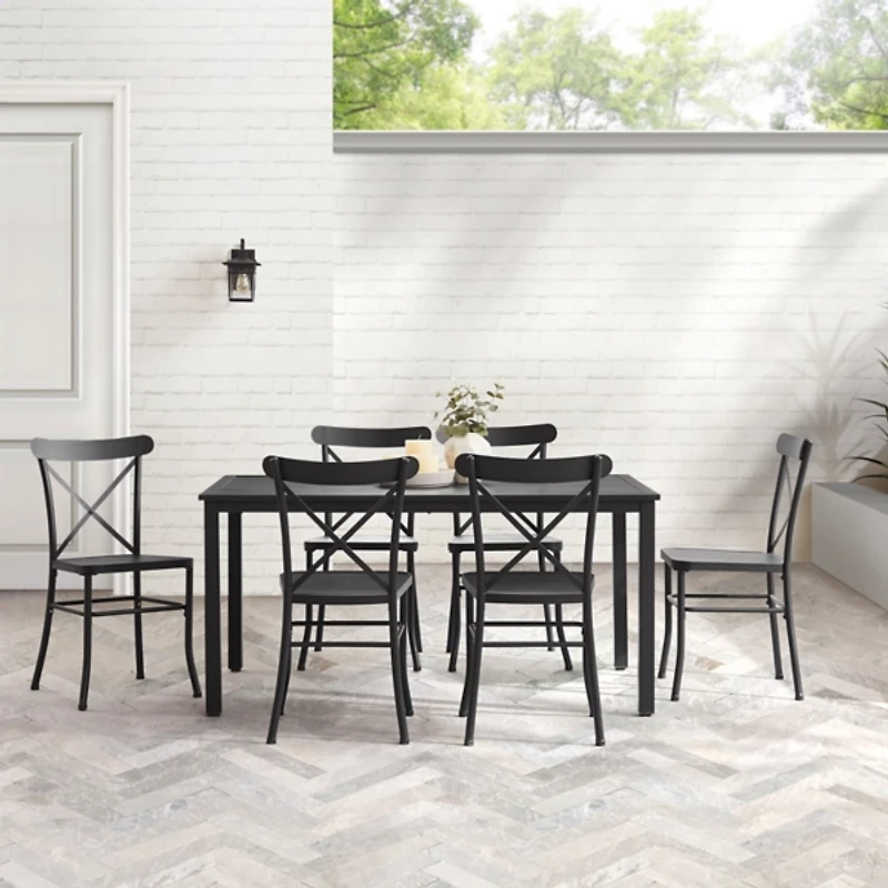 Black Steel Farmhouse 7-pc. Outdoor Dining Set