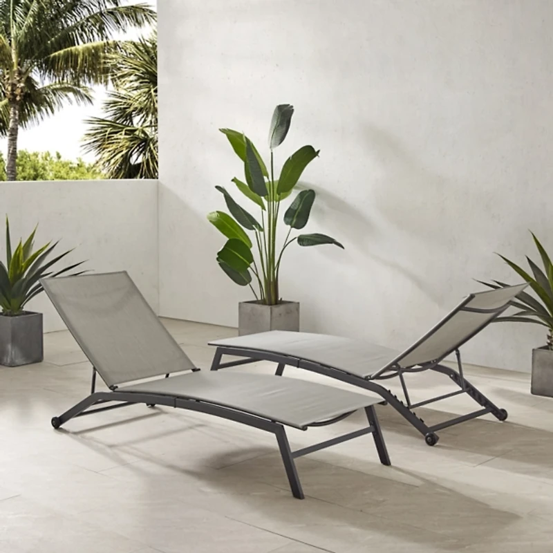 Gibson Gray Mesh Outdoor Loungers, Set of 2