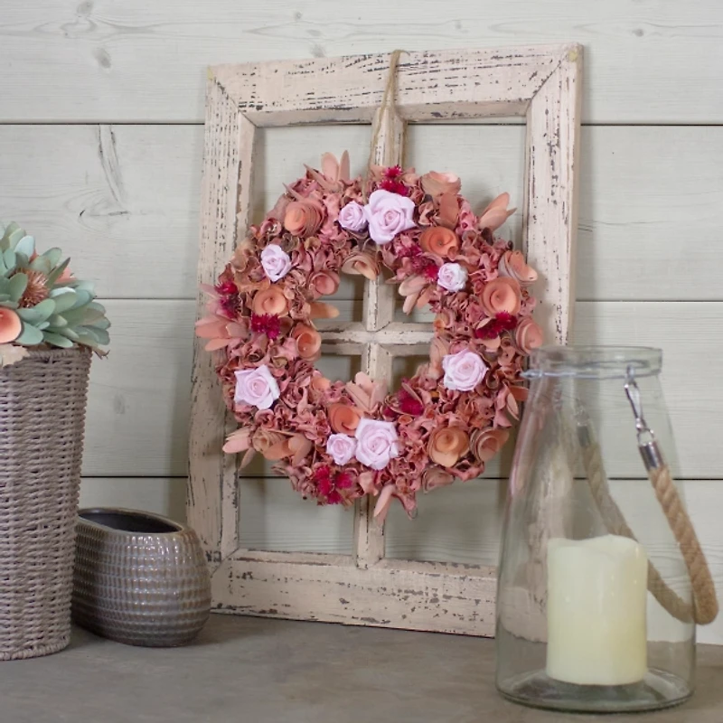 Pink Wooden Floral Spring Wreath