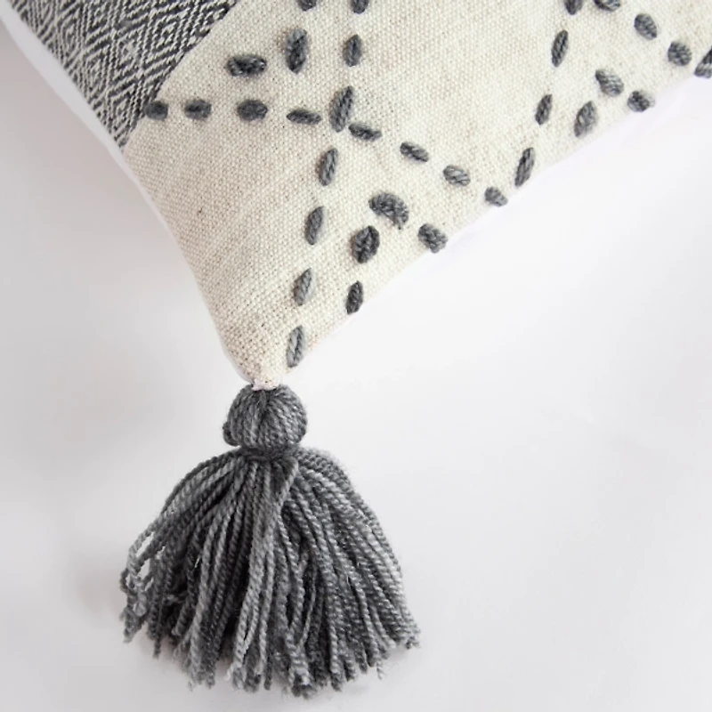 Gray Kantha Stitch Recycled Throw Pillow