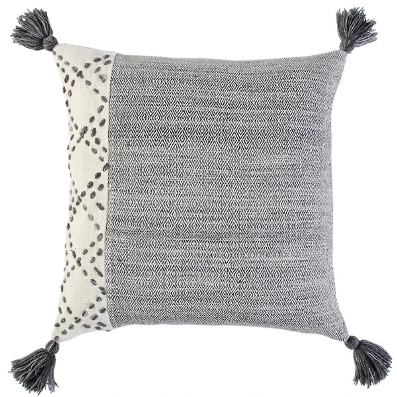 Gray Kantha Stitch Recycled Throw Pillow