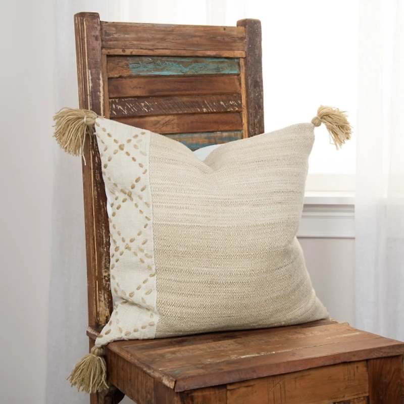 Natural Kantha Stitch Recycled Throw Pillow