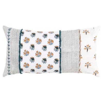 Ivory & Multicolor Botanical Lumbar Pillow