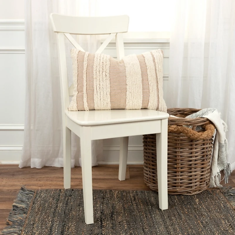 Tan and Natural Tufted Stripes Lumbar Pillow