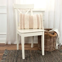 Tan and Natural Tufted Stripes Lumbar Pillow