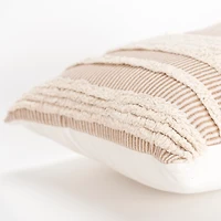 Tan and Natural Tufted Stripes Lumbar Pillow