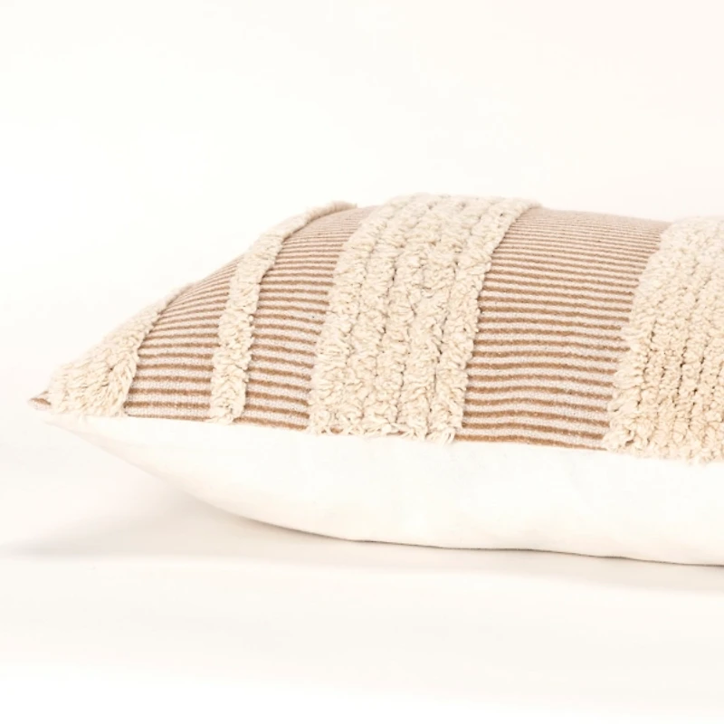 Tan and Natural Tufted Stripes Lumbar Pillow