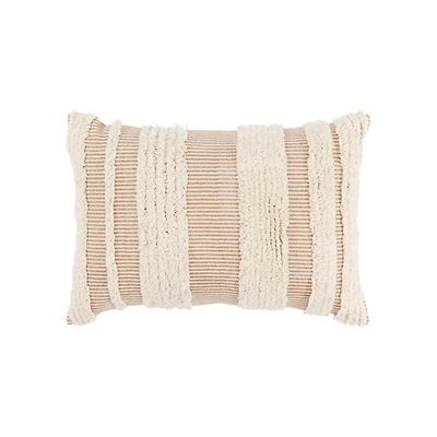Tan and Natural Tufted Stripes Lumbar Pillow