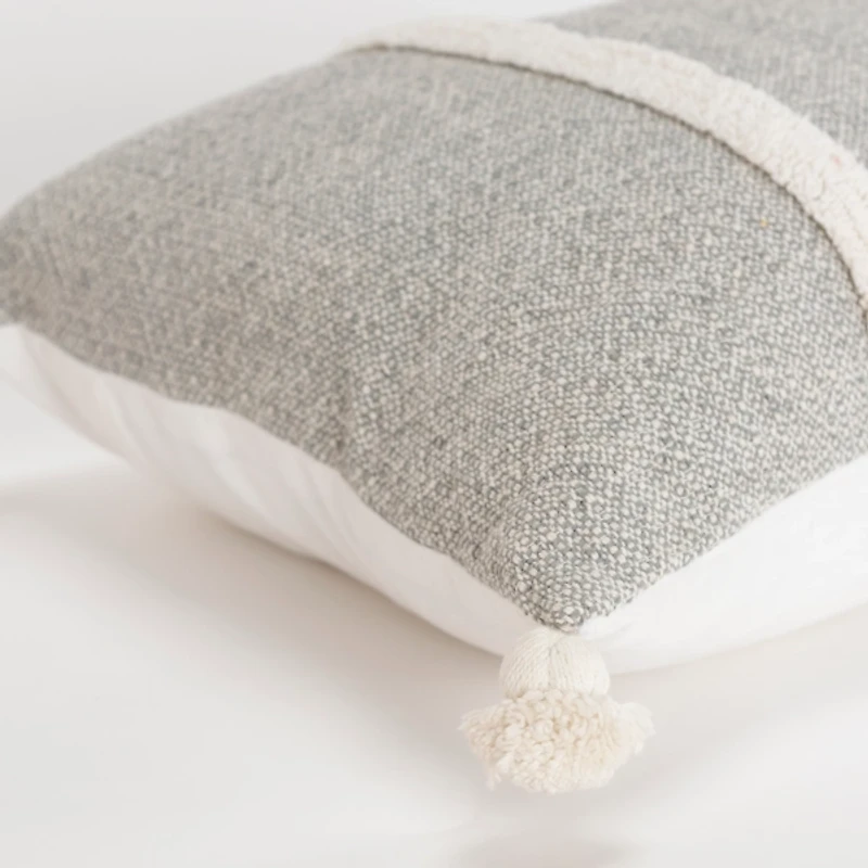 Gray and Ivory Artisanal Striped Lumbar Pillow