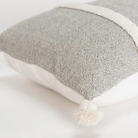 Gray and Ivory Artisanal Striped Lumbar Pillow