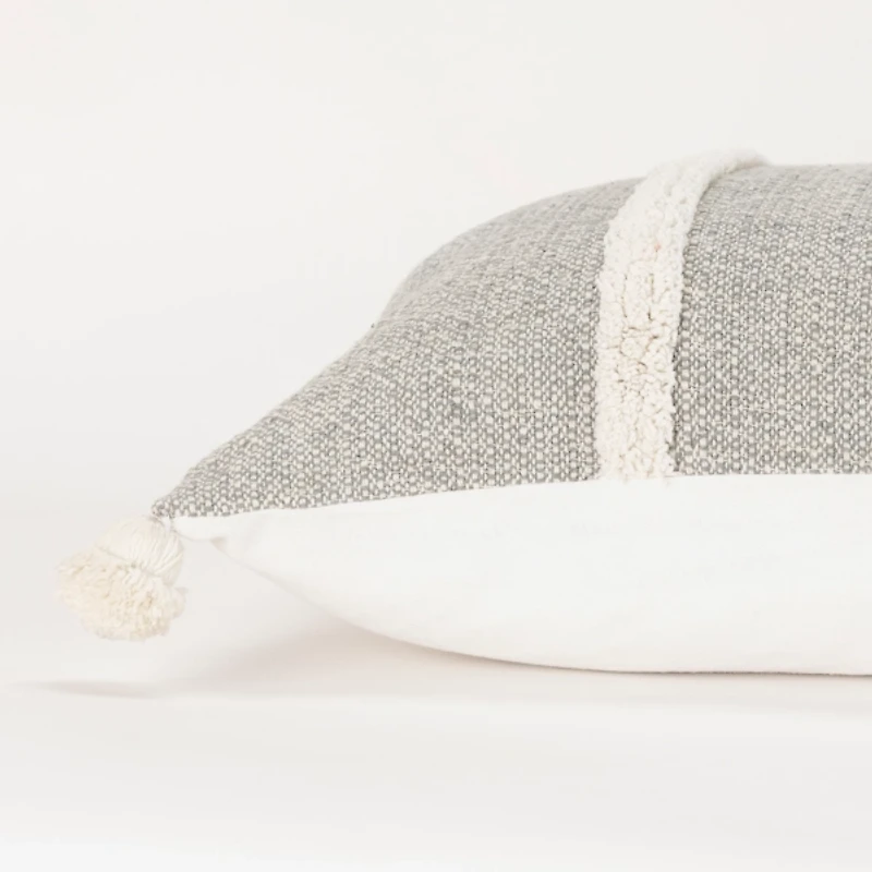 Gray and Ivory Artisanal Striped Lumbar Pillow
