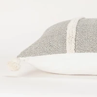 Gray and Ivory Artisanal Striped Lumbar Pillow