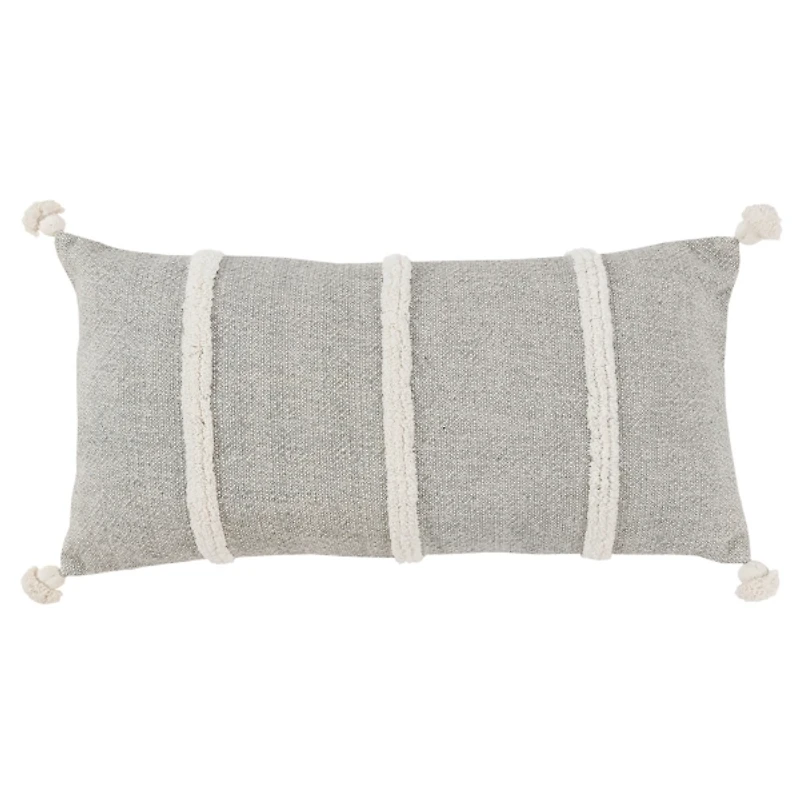 Gray and Ivory Artisanal Striped Lumbar Pillow