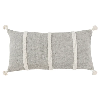Gray and Ivory Artisanal Striped Lumbar Pillow