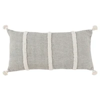 Gray and Ivory Artisanal Striped Lumbar Pillow