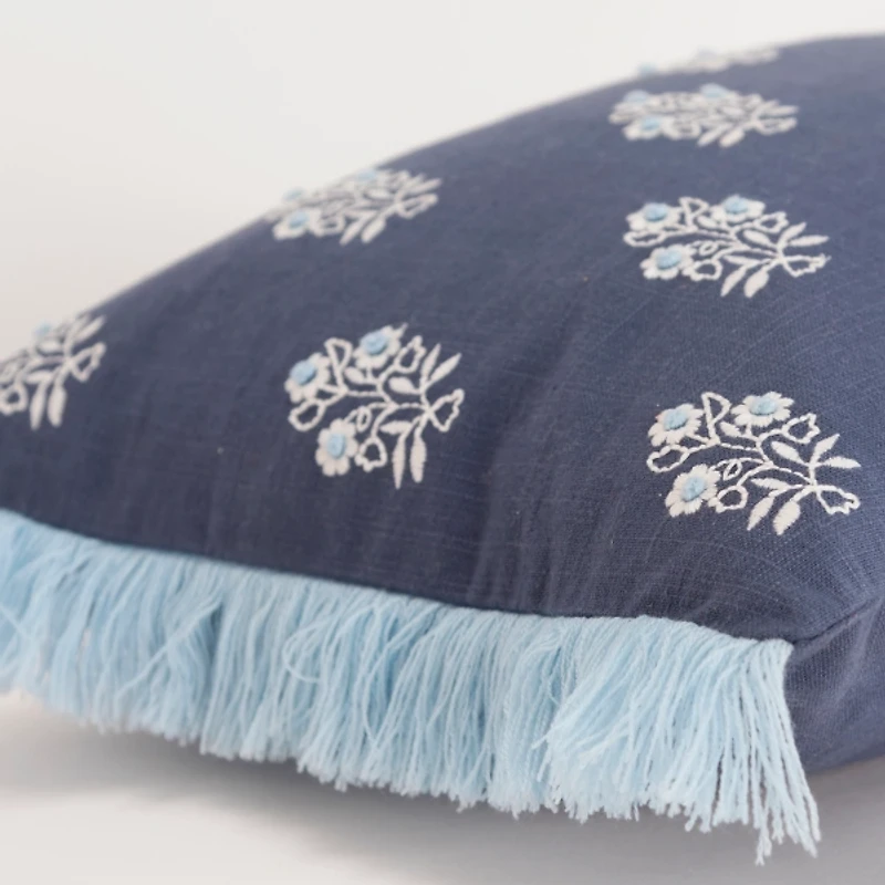 Blue French Floral Lumbar Pillow