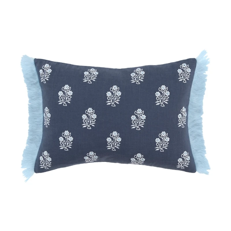 Blue French Floral Lumbar Pillow