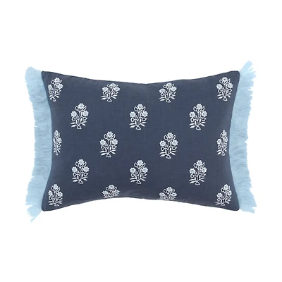 Blue French Floral Lumbar Pillow