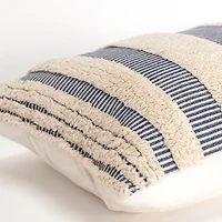 Navy and Natural Tufted Stripes Lumbar Pillow