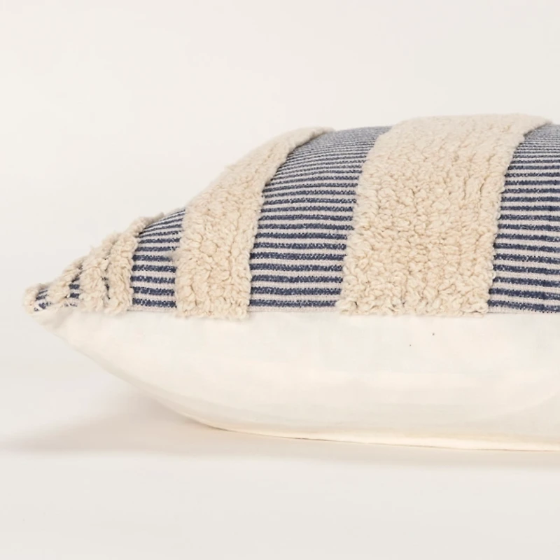 Navy and Natural Tufted Stripes Lumbar Pillow