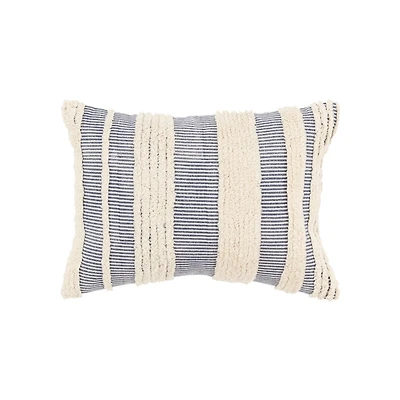 Navy and Natural Tufted Stripes Lumbar Pillow