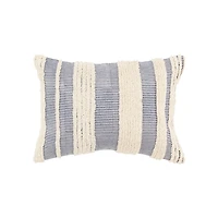 Navy and Natural Tufted Stripes Lumbar Pillow