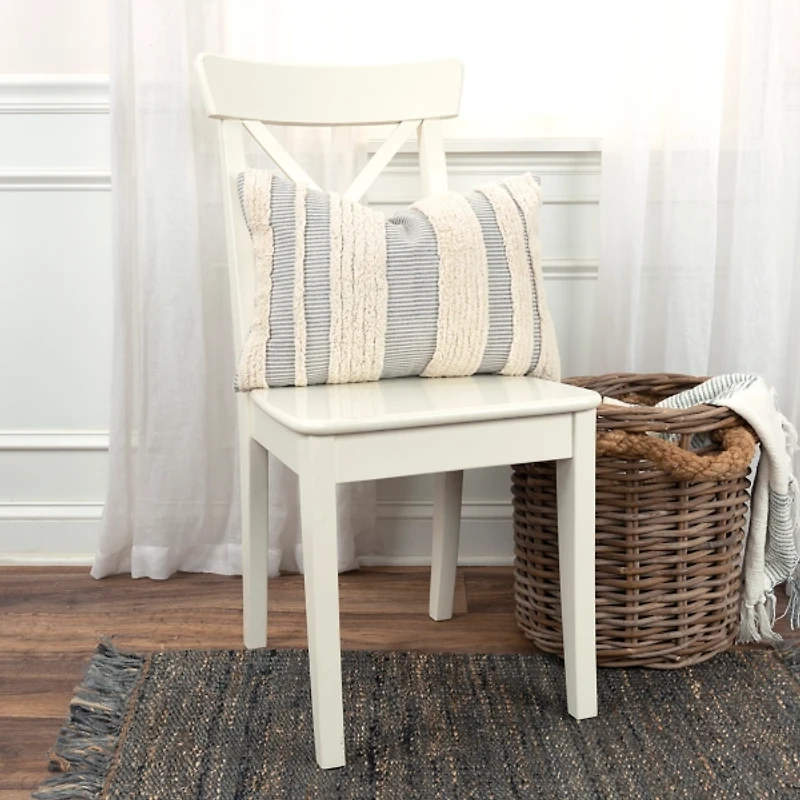 Gray and Natural Tufted Stripes Lumbar Pillow