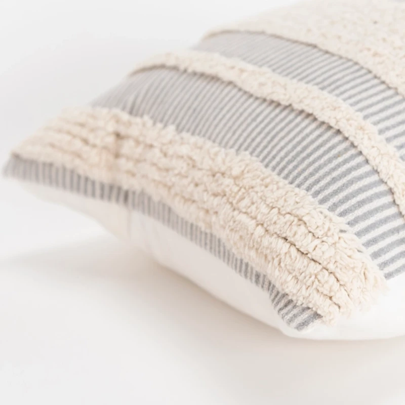 Gray and Natural Tufted Stripes Lumbar Pillow
