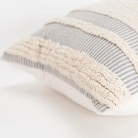 Gray and Natural Tufted Stripes Lumbar Pillow