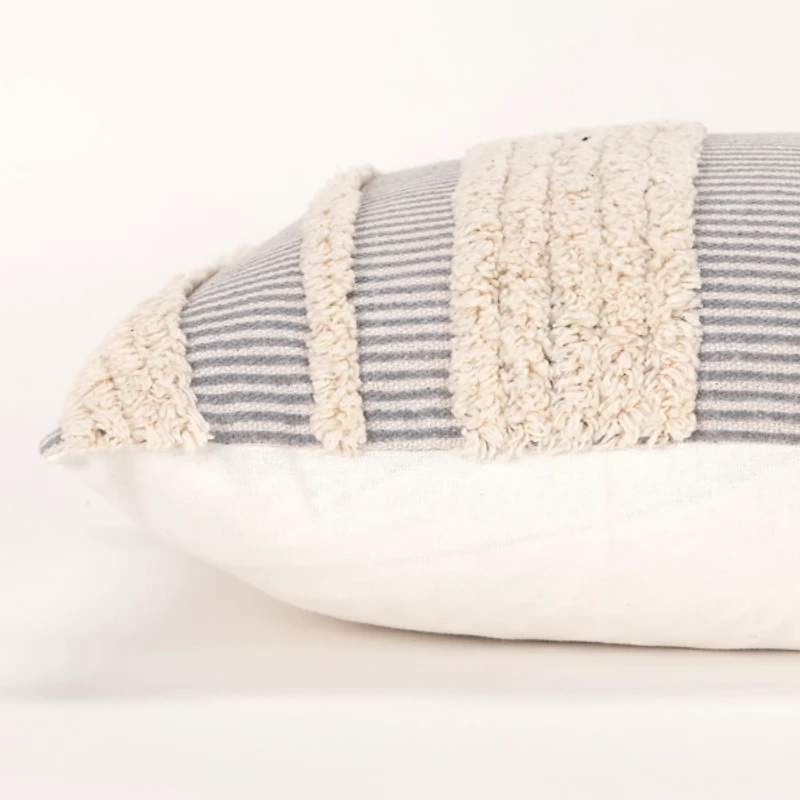 Gray and Natural Tufted Stripes Lumbar Pillow