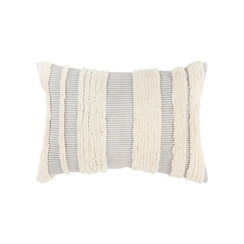 Gray and Natural Tufted Stripes Lumbar Pillow