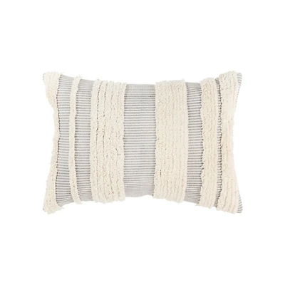 Gray and Natural Tufted Stripes Lumbar Pillow