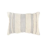 Gray and Natural Tufted Stripes Lumbar Pillow