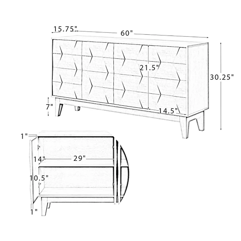 Wood Geometric 4-Door Cabinet