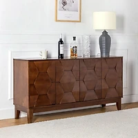 Brown Wood Geometric 4-Door Cabinet