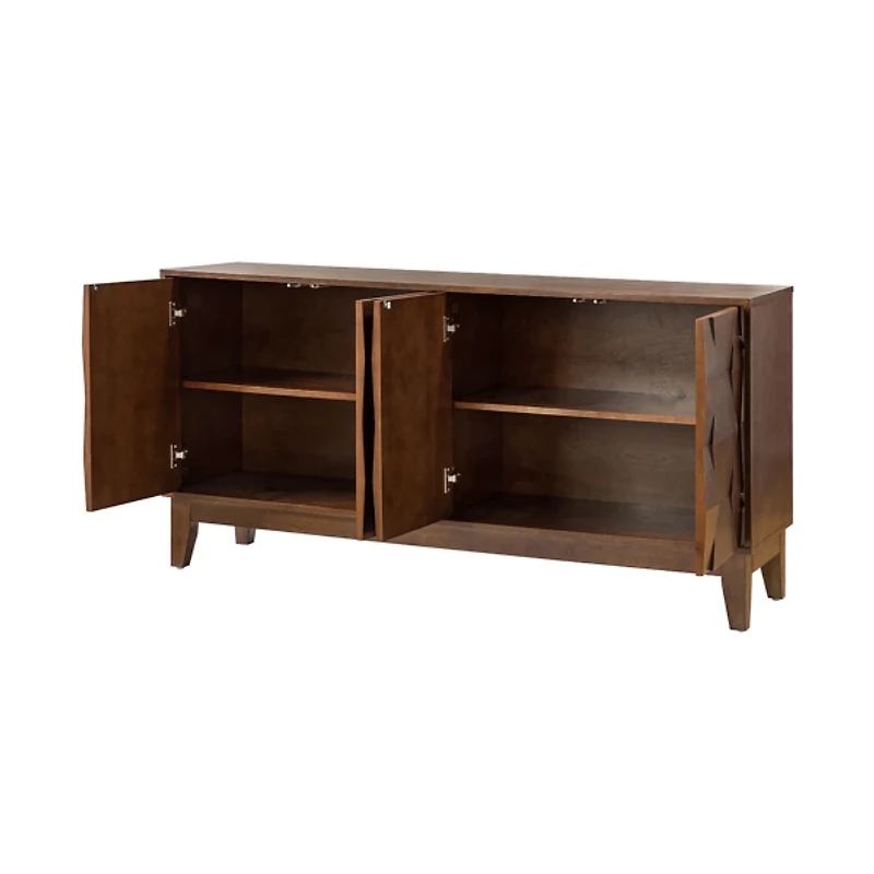 Brown Wood Geometric 4-Door Cabinet