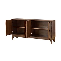 Brown Wood Geometric 4-Door Cabinet
