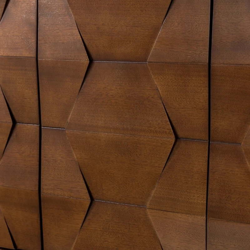 Brown Wood Geometric 4-Door Cabinet
