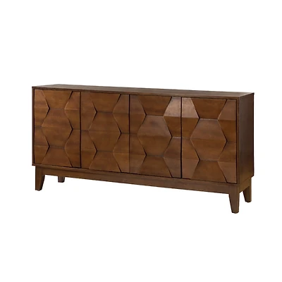 Brown Wood Geometric 4-Door Cabinet