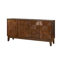 Brown Wood Geometric 4-Door Cabinet