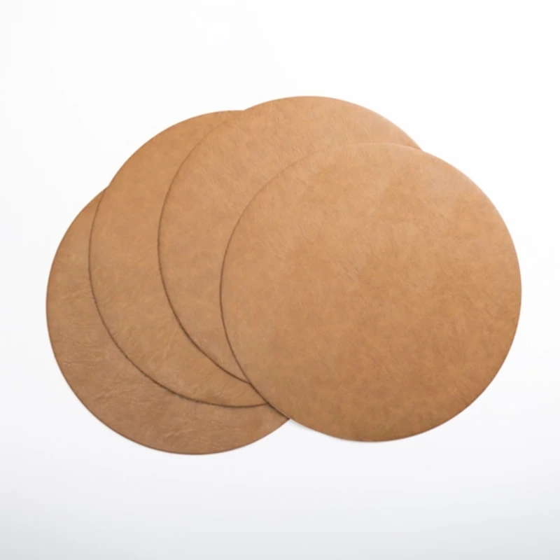 Tan Faux Leather Round Placemats, Set of 4