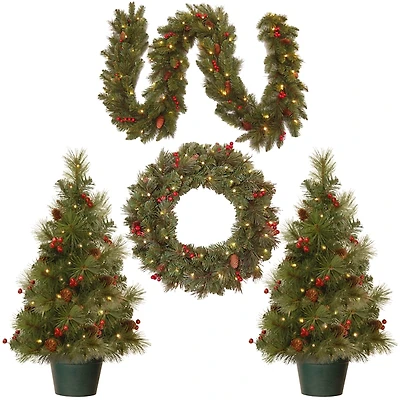 Pre-Lit Christmas Tree and Wreath 4-pc. Set