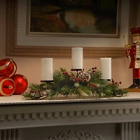 Frosted Pinecone and Berry Candle Centerpiece