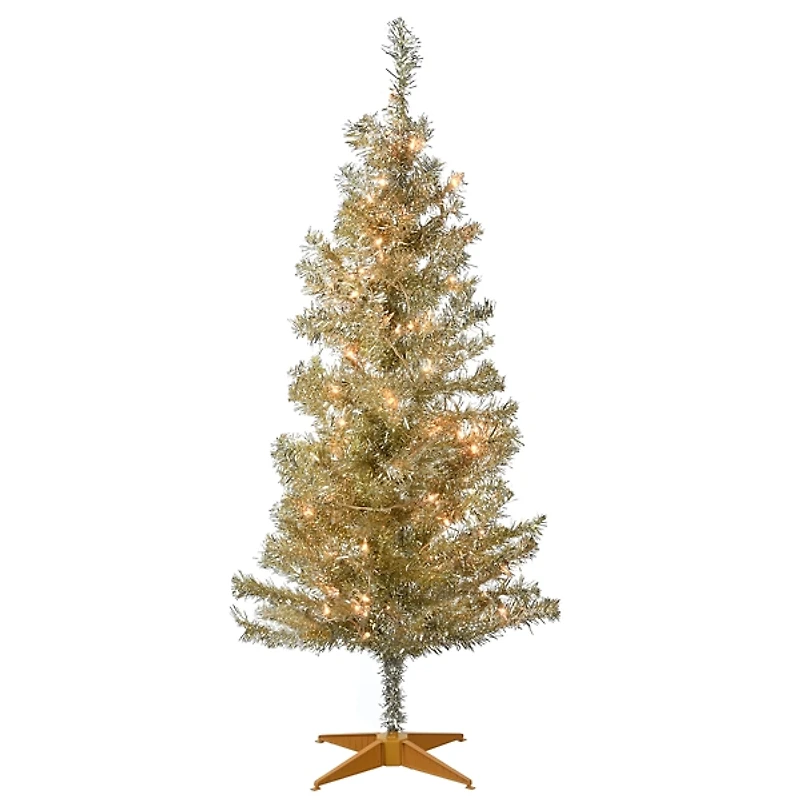 4 ft. Pre-Lit Champagne Tinsel Christmas Tree