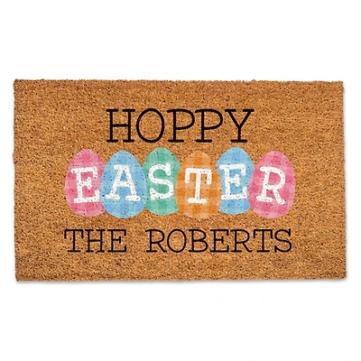 Personalized Hoppy Easter Plaid Eggs Doormat