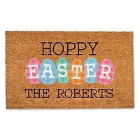 Personalized Hoppy Easter Plaid Eggs Doormat